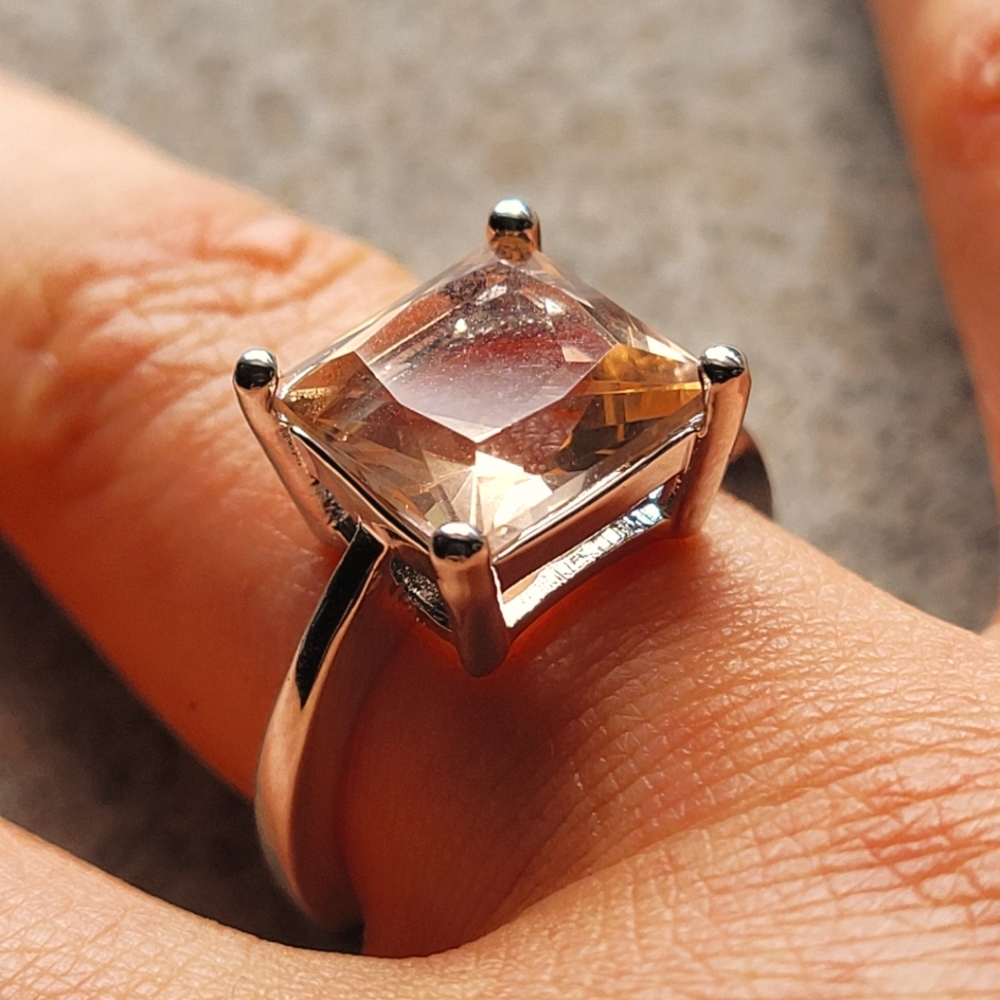 Morganite Princess Cut Sterling Silver Ring